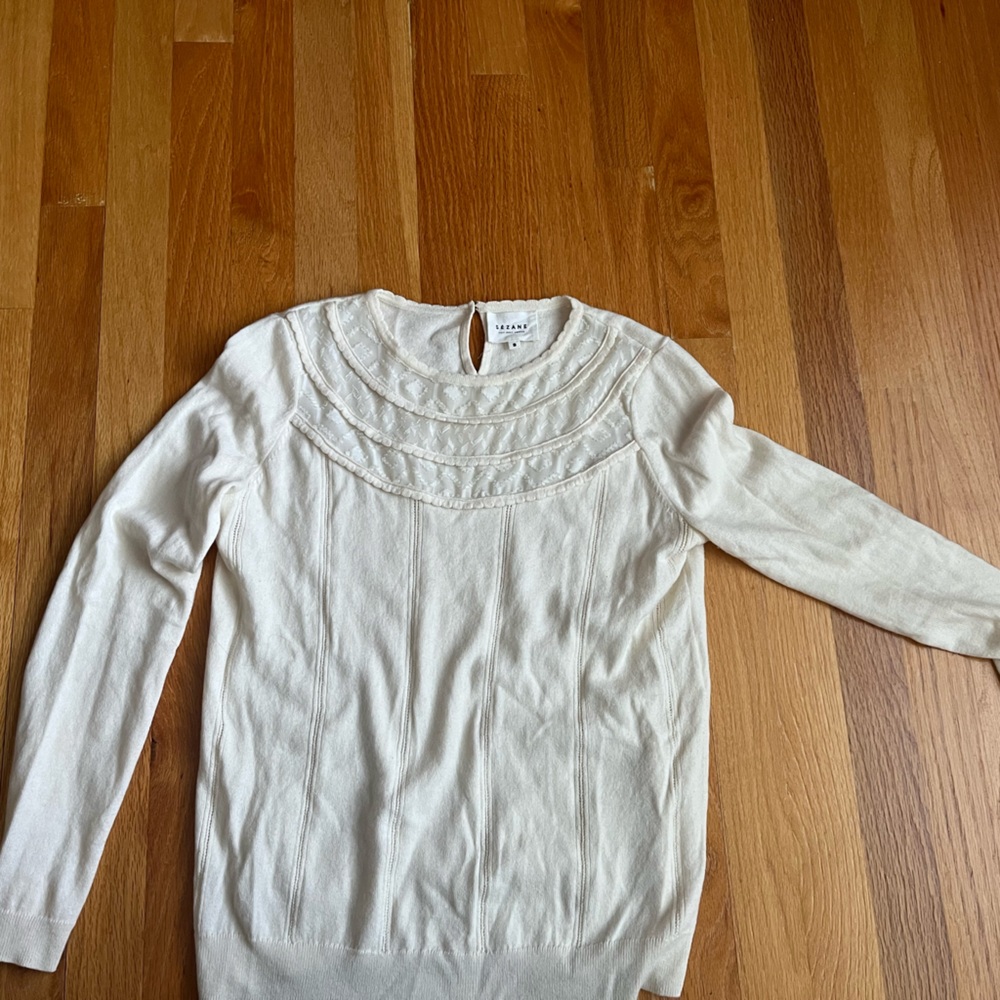 Sezane Cream Merino Cotton Blend sweater